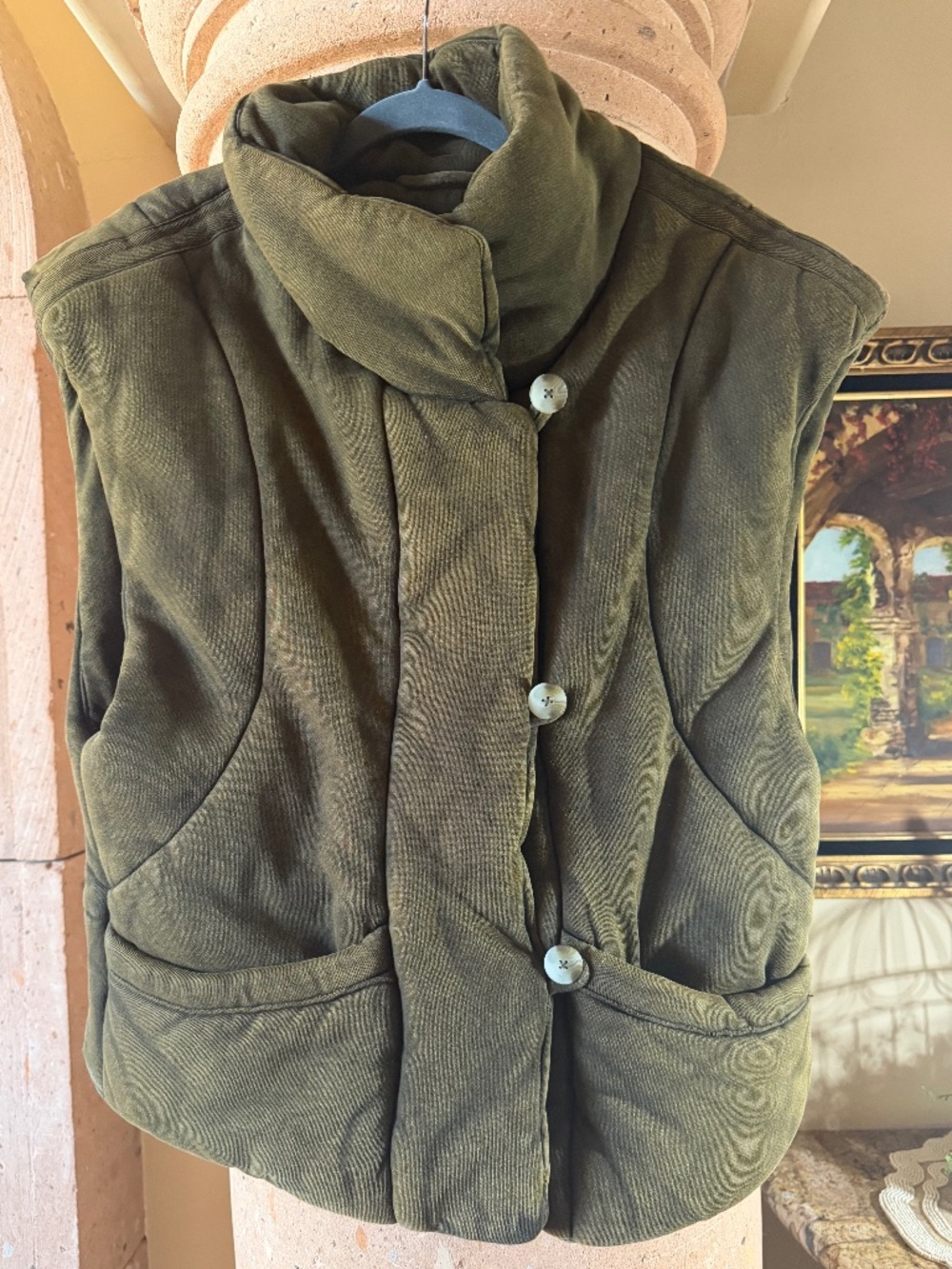 Free People Heavy Quilted Oversized Vest Olive Green Size XSMALL